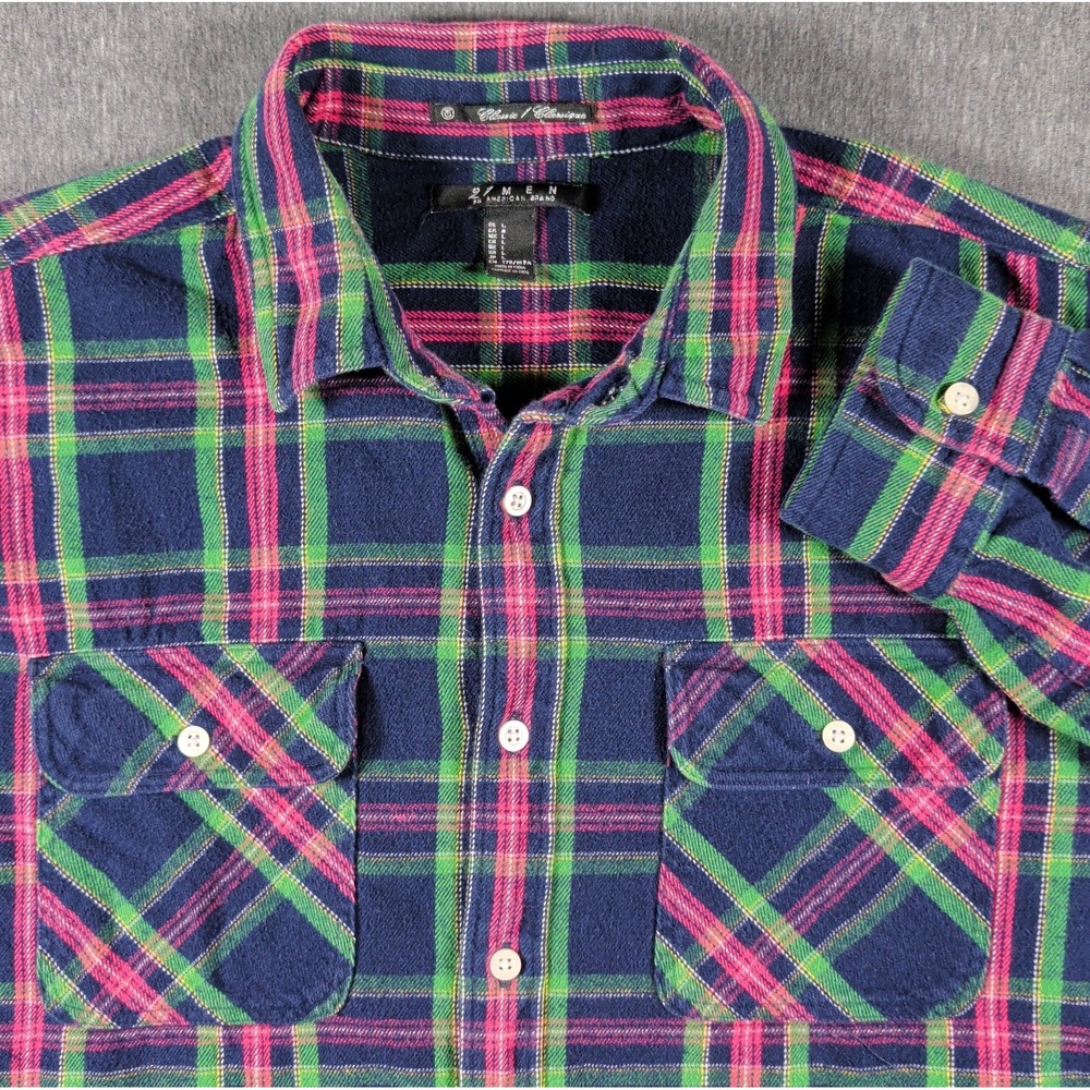 21 Men Classic Fit Plaid FLANNEL Shirt‎ Shacket Sz L HEAVYWEIGHT Cotton Pockets